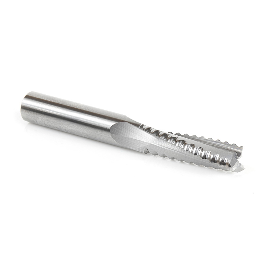 46129 CNC Solid Carbide Roughing Spiral 3 Flute Chipbreaker 3/8 Dia x 1-1/4 x 3/8 Inch Shank Up-Cut Router Bit