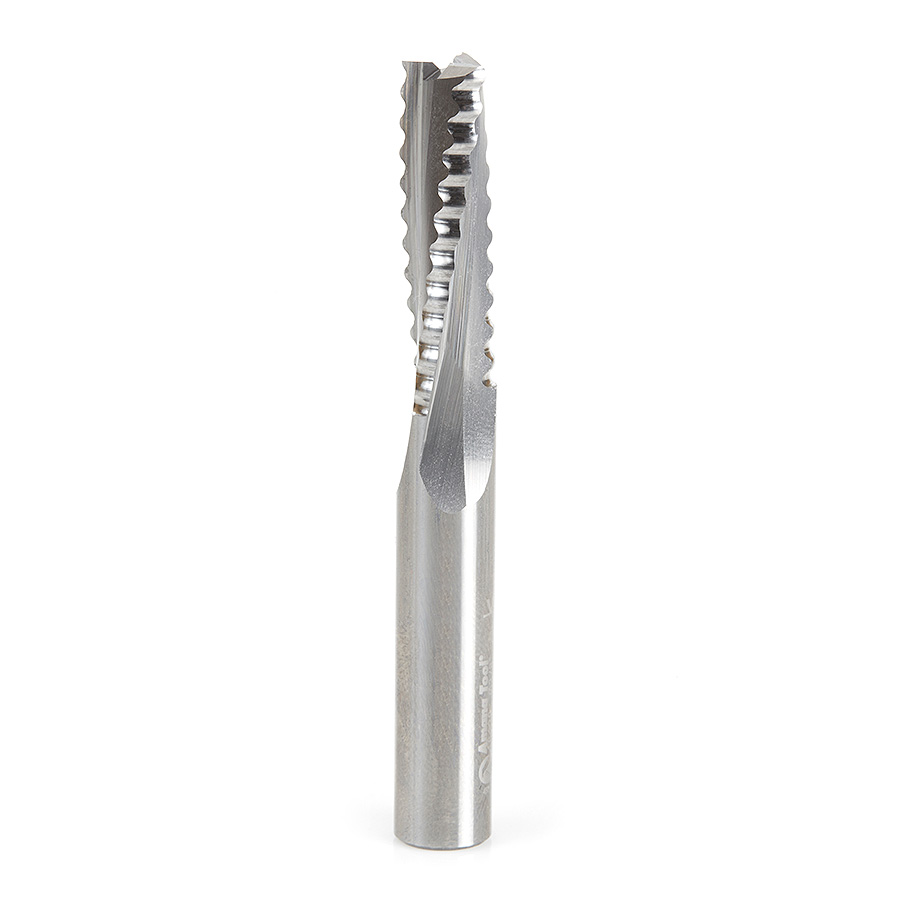 46129 CNC Solid Carbide Roughing Spiral 3 Flute Chipbreaker 3/8 Dia x 1-1/4 x 3/8 Inch Shank Up-Cut Router Bit