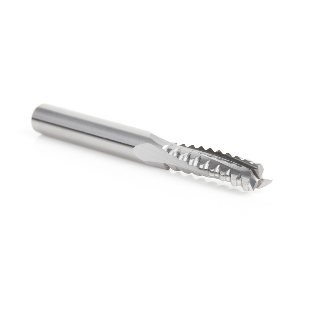46141 CNC Solid Carbide Roughing Spiral 3 Flute Chipbreaker 1/4 Dia x 7/8 x 1/4 Inch Shank Up-Cut Router Bit