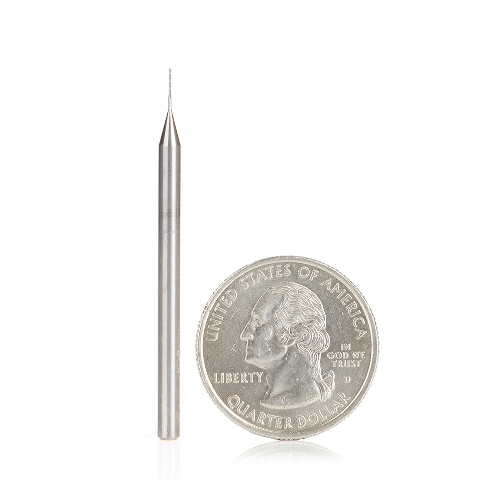 46143 Solid Carbide Spiral Plunge 1/64 Dia x 3/32 x 1/8 Shank x 2 Inch Long Up-Cut