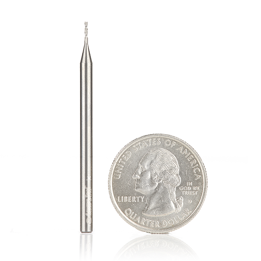 46229 Solid Carbide Spiral Plunge 1/32 Dia x 1/8 x 1/8 Shank x 2 Inch Long Down-Cut