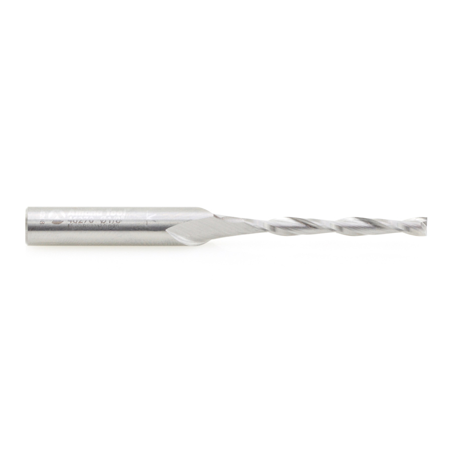 46270 Solid Carbide CNC Foam Cutting Up-Cut Square End Spiral 1/8 Dia x 1-1/8 x 1/4 Shank x 2-1/2 Inch Long Router Bit