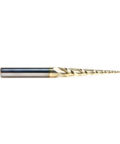 46281 CNC 2D and 3D Carving 3.6 Deg Tapered Angle Ball Tip 1/16 Dia x 1/32 Radius x 1-1/2 x 1/4 Shank x 3 Inch Long x 3 Flute Solid Carbide Up-Cut Spiral ZrN Coated Router Bit