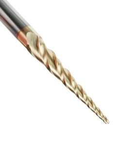46281 CNC 2D and 3D Carving 3.6 Deg Tapered Angle Ball Tip 1/16 Dia x 1/32 Radius x 1-1/2 x 1/4 Shank x 3 Inch Long x 3 Flute Solid Carbide Up-Cut Spiral ZrN Coated Router Bit