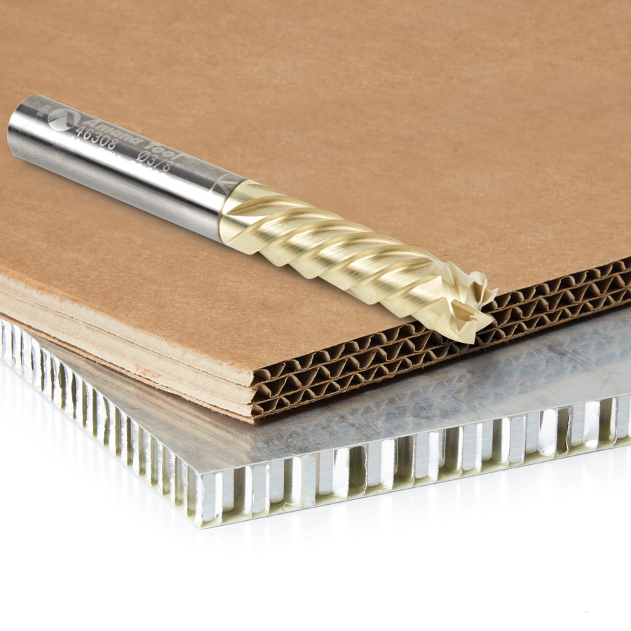46302 CNC Compression Solid Carbide ZrN Coated Honeycomb Cutting 1/4 Dia x 3/4 x 1/4 Shank x 6-Flute