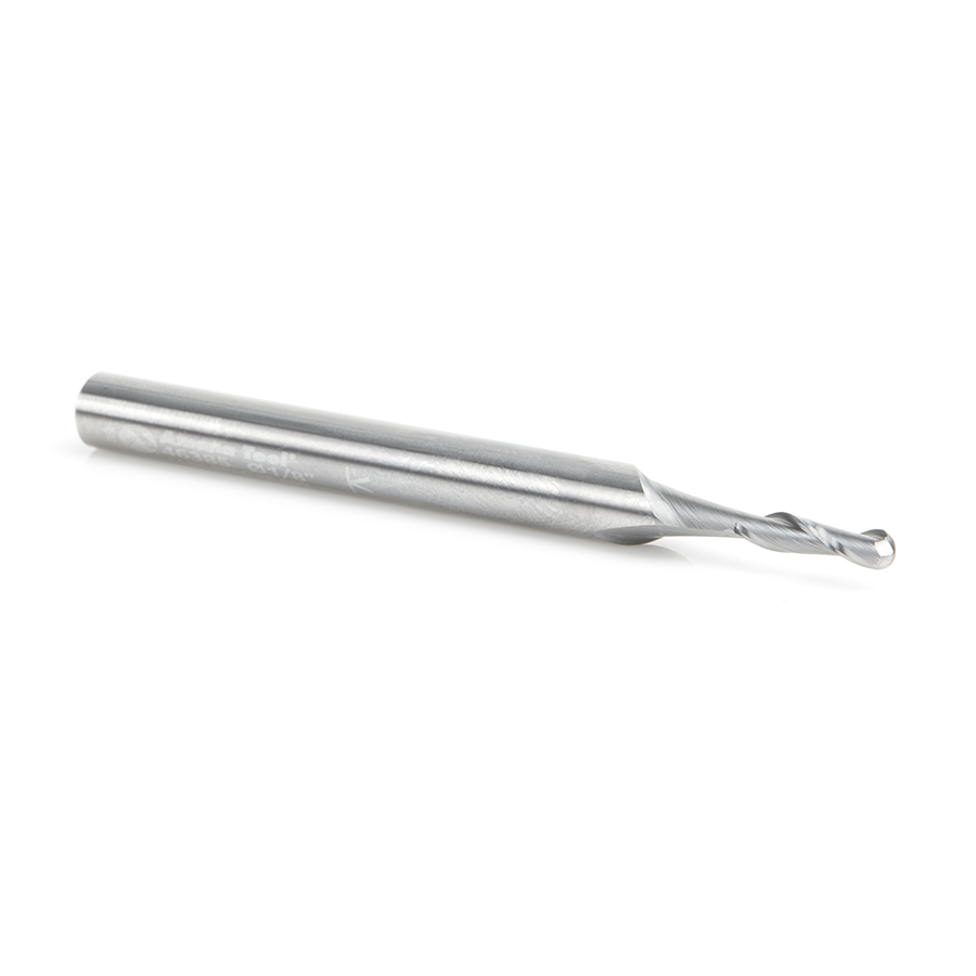 46385 Solid Carbide Up-Cut Spiral Ball Nose 1/16 Radius x 1/8 Dia x 1/2 x 1/4 Shank x 3 Inch Long x 2 Flute Router Bit