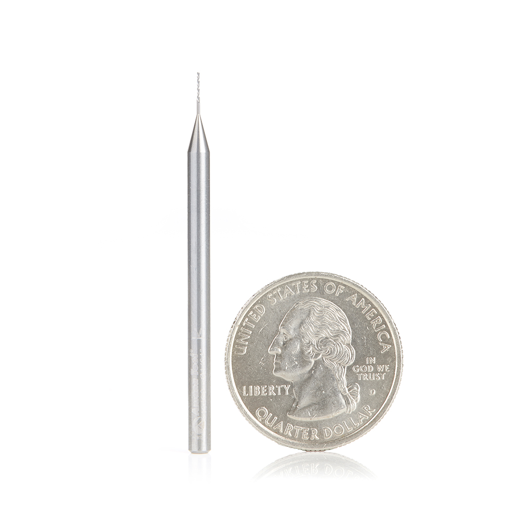 46402 Solid Carbide Spiral Plunge 1/64 Dia x 3/32 x 1/8 Shank x 2 Inch Long Down-Cut
