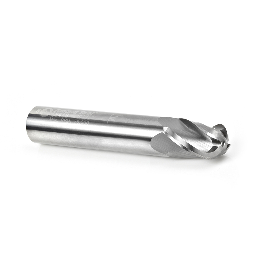 46446 Solid Carbide Up-Cut Spiral Ball Nose 1/4 Radius x 1/2 Dia x 3/4 x 1/2 Shank x 3 Inch Long x 4 Flute Router Bit