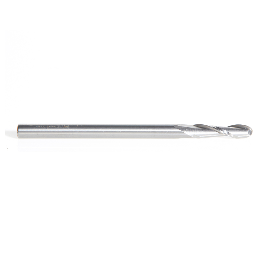 46451 Solid Carbide Up-Cut Spiral Ball Nose 1/8 Radius x 1/4 Dia x 1 x 1/4 Shank x 4 Inch Long x 2 Flute CNC Router Bit