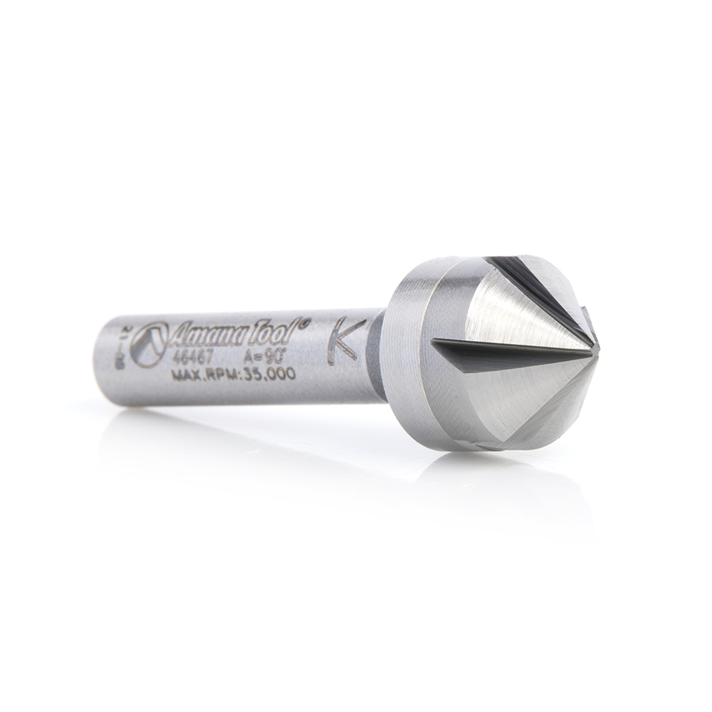 46467 Solid Carbide CNC 90 Degree Angle x 1/2 Dia x 1/4 x 1/4 Shank x 1-3/4 Inch Long 5 Flute Countersink and Chamfer Router Bit