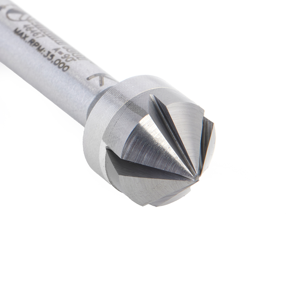 46467 Solid Carbide CNC 90 Degree Angle x 1/2 Dia x 1/4 x 1/4 Shank x 1-3/4 Inch Long 5 Flute Countersink and Chamfer Router Bit