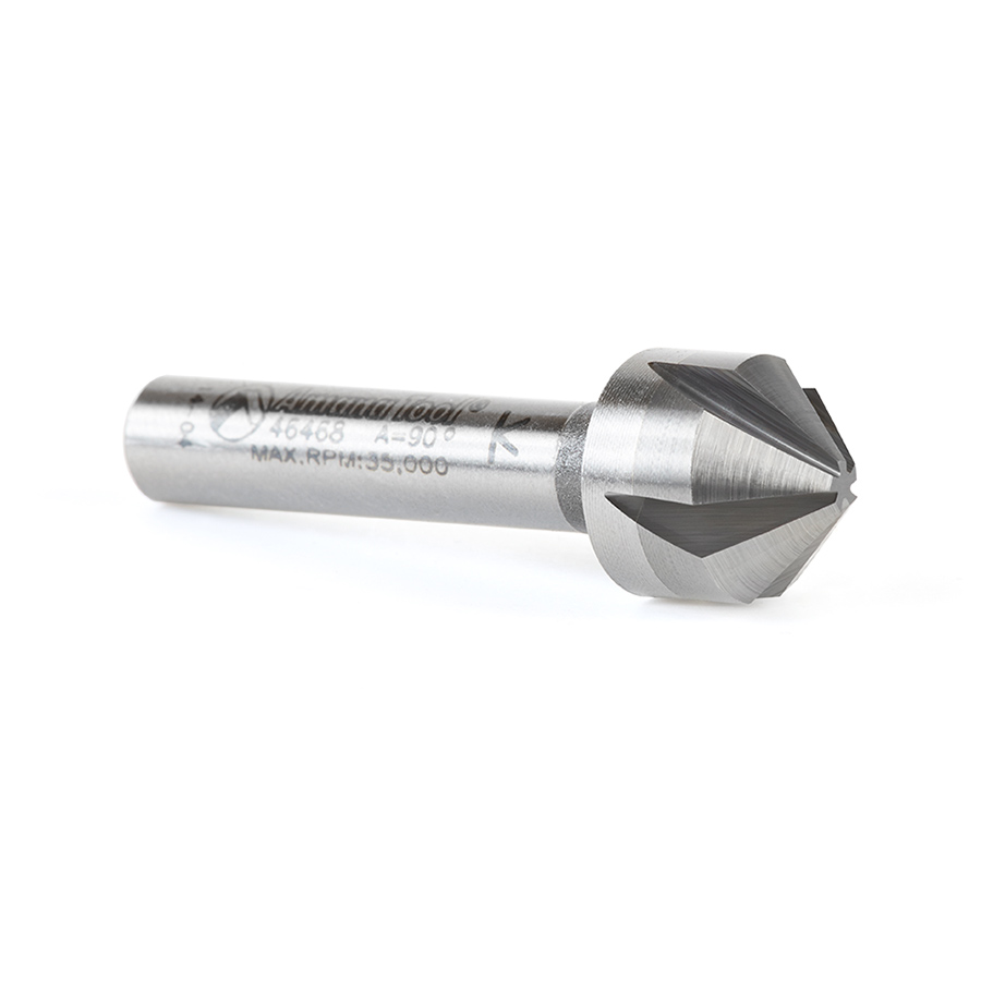46468 Solid Carbide CNC 90 Degree Angle x 1/2 Dia x 5mm x 1/4 Shank x 1-9/16 Inch Long 5 Flute Countersink and Chamfer Router Bit