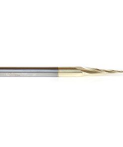 46470 CNC 2D and 3D Carving 6.2 Deg Tapered Angle Ball Tip x 0.8mm Dia x 0.40mm Radius x 25mm x 6mm Shank x 75mm Long x 3 Flute Up-Cut Spiral Solid Carbide ZrN Coated