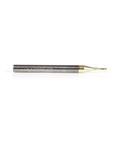 46471 CNC 2D and 3D Carving 0.10 Deg Tapered Angle Ball Tip x 1mm (.0394") Dia x 0.5mm (.019") Radius x 3mm (.118") x 3.175mm (1/8) Shank x 38.1mm (1-1/2) Long x 3 Flute Up-Cut Spiral Solid Carbide ZrN Coated