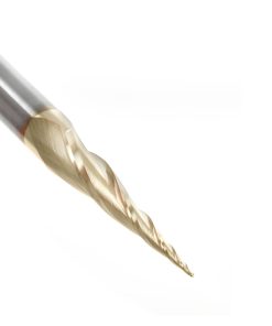 46473 CNC 2D and 3D Carving 6.2 Deg Tapered Angle Ball Tip x 0.5mm Dia x 0.25mm Radius x 26.5mm x 6mm Shank x 75mm Long x 3 Flute Up-Cut Spiral Solid Carbide ZrN Coated