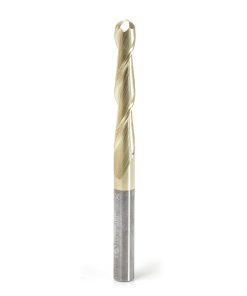 46479 Metric CNC 2D and 3D Carving 0.10 Deg Straight Angle Ball Tip x 6mm Dia x 3mm Radius x 38mm x 6mm Shank x 75mm Long x 2 Flute Solid Carbide ZrN Coated Router Bit