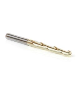 46479 Metric CNC 2D and 3D Carving 0.10 Deg Straight Angle Ball Tip x 6mm Dia x 3mm Radius x 38mm x 6mm Shank x 75mm Long x 2 Flute Solid Carbide ZrN Coated Router Bit
