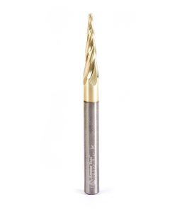 46572 CNC 2D and 3D Carving Flat Bottom 5.4 Deg Angle x 1/16 Dia x 1 x 1/4 Shank x 3 Inch Long x 4 Flute Solid Carbide ZrN Coated Router Bit