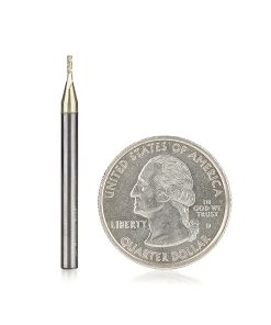 46581 CNC 2D and 3D Carving Flat Bottom x 0.10 Deg Angle x 1mm (.0394") Dia x 3mm (.118") x 3.175mm (1/8) Shank x 38.1 (1-1/2) Long x 3 Flute Solid Carbide ZrN Coated Router Bit
