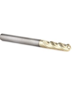 46584 CNC 2D and 3D Carving 0.10 Deg Straight Angle Ball Tip 1/4 Dia x 1/8 Radius x 1 x 1/4 Shank x 3 Inch Long x 4 Flute Solid Carbide ZrN Coated Router Bit
