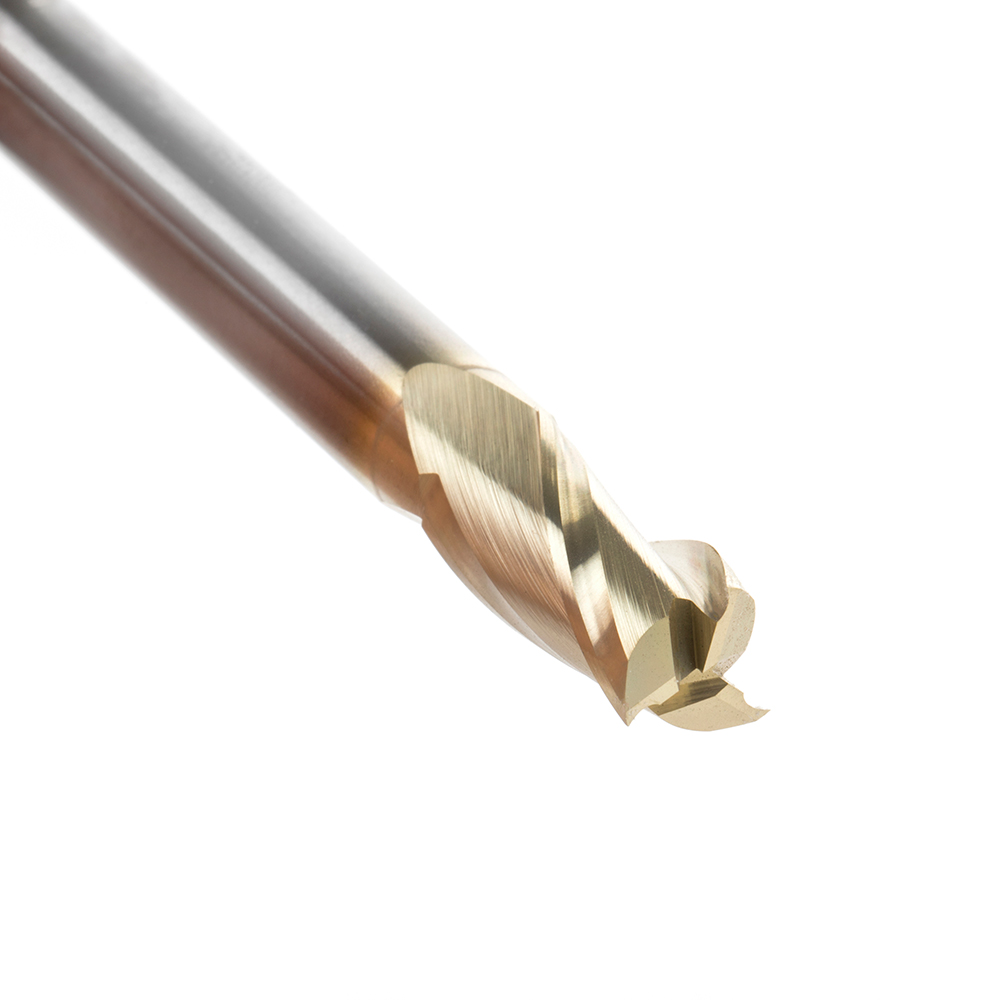 46591 Extra Long CNC 2D and 3D Carving Flat Bottom 0.10 Deg Straight Angle x 3/8 Dia x 3/4 x 3/8 Shank x 4 Inch Long x 3 Flute Solid Carbide ZrN Coated Reduced Shank Router Bit