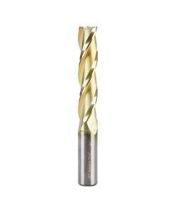 46597 CNC 2D and 3D Carving Flat Bottom 0.10 Deg Straight Angle x 3/8 Dia x 1-3/4 x 3/8 Shank x 3 Inch Long x 3 Flute Solid Carbide ZrN Coated Router Bit