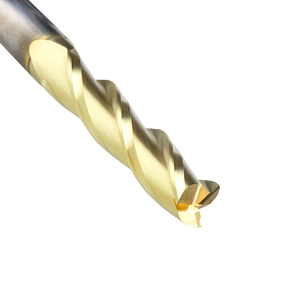 46597 CNC 2D and 3D Carving Flat Bottom 0.10 Deg Straight Angle x 3/8 Dia x 1-3/4 x 3/8 Shank x 3 Inch Long x 3 Flute Solid Carbide ZrN Coated Router Bit