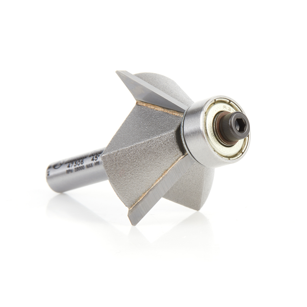 47306 Carbide Tipped Chamfer 45 Deg x 1-19/64 Dia x 7/16 x 1/4 Inch Shank with Ball Bearing 3-Flute