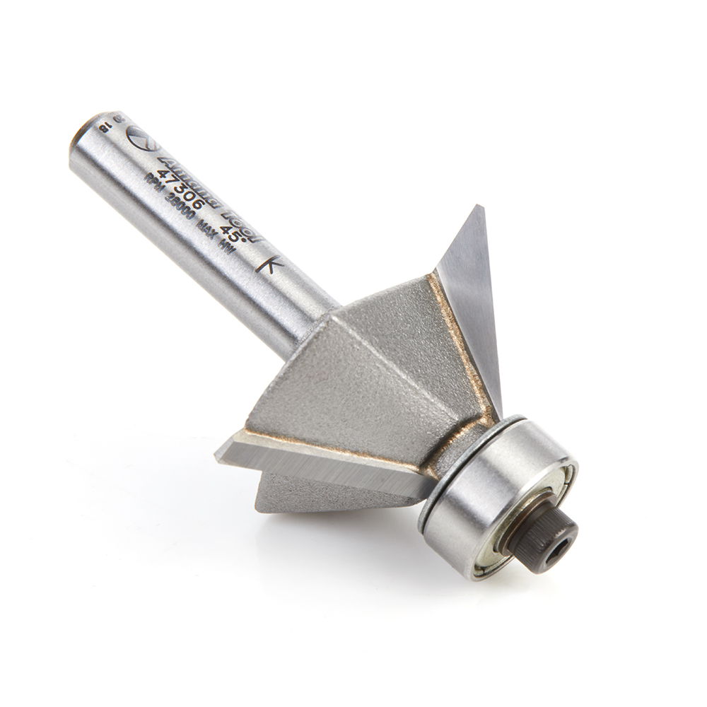 47306 Carbide Tipped Chamfer 45 Deg x 1-19/64 Dia x 7/16 x 1/4 Inch Shank with Ball Bearing 3-Flute