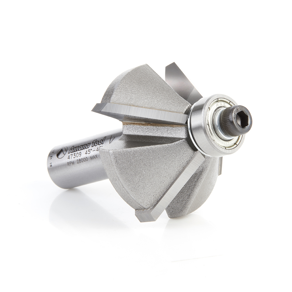 47309 Carbide Tipped Chamfer 45 Deg x 1-3/4 Dia x 3/4 x 1/2 Inch Shank with Ball Bearing 4-Flute
