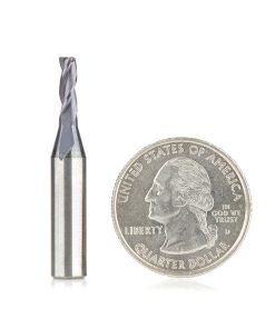 51460 CNC Solid Carbide Spiral for Steel & Stainless Steel with AlTiN Coating 3-Flute x 1/8 Dia x 3/8 x 1/4 Shank x 1-1/2 Inch Long Up-Cut Router Bit / 45º Corner Chamfer End Mill