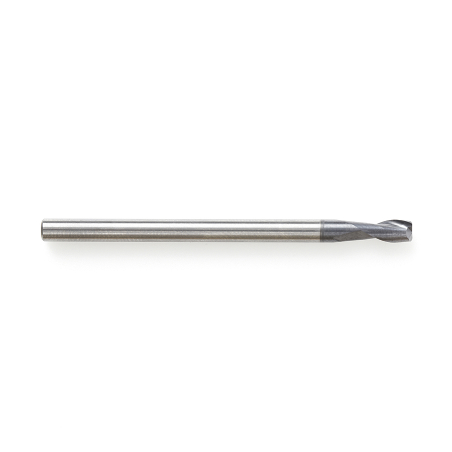 51461 CNC Solid Carbide Spiral for Steel & Stainless Steel with AlTiN Coating 2-Flute x 1/8 Dia x 1/4 x 1/8 Shank x 2 Inch Long Up-Cut Router Bit / 45º Corner Chamfer End Mill