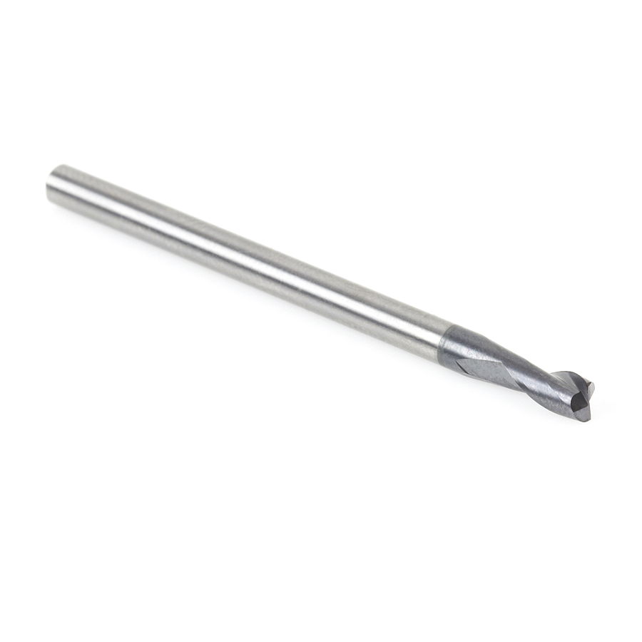 51461 CNC Solid Carbide Spiral for Steel & Stainless Steel with AlTiN Coating 2-Flute x 1/8 Dia x 1/4 x 1/8 Shank x 2 Inch Long Up-Cut Router Bit / 45º Corner Chamfer End Mill