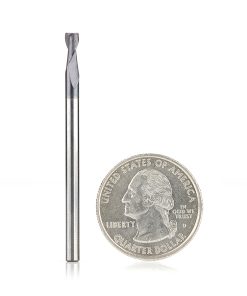 51461 CNC Solid Carbide Spiral for Steel & Stainless Steel with AlTiN Coating 2-Flute x 1/8 Dia x 1/4 x 1/8 Shank x 2 Inch Long Up-Cut Router Bit / 45º Corner Chamfer End Mill