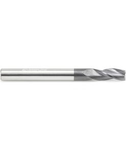 51464 CNC Solid Carbide Spiral for Steel & Stainless Steel with AlTiN Coating 3-Flute x 1/4 Dia x 5/8 x 1/4 Shank x 2-3/8 Inch Long Up-Cut Router Bit / 45º Corner Chamfer End Mill