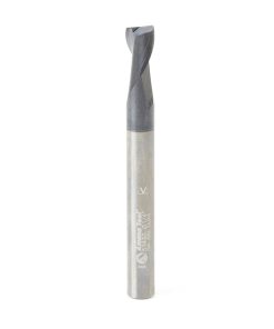 51465 CNC Solid Carbide Spiral for Steel & Stainless Steel with AlTiN Coating 2-Flute x 1/4 Dia x 3/8 x 1/4 Shank x 2-1/2 Inch Long Up-Cut Router Bit / 45º Corner Chamfer End Mill