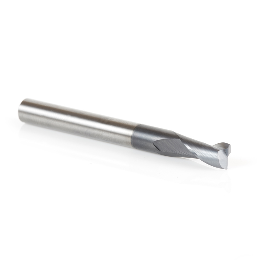 51466 CNC Solid Carbide Spiral for Steel & Stainless Steel with AlTiN Coating 2-Flute x 1/4 Dia x 1/2 x 1/4 Shank x 2-1/2 Inch Long Up-Cut Router Bit / 45º Corner Chamfer End Mill