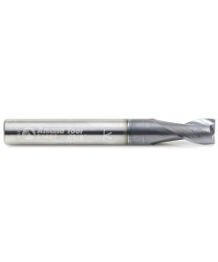 51467 CNC Solid Carbide Spiral for Steel & Stainless Steel with AlTiN Coating 2-Flute x 3/8 Dia x 1/2 x 3/8 Shank x 3 Inch Long Up-Cut Router Bit / 45º Corner Chamfer End Mill