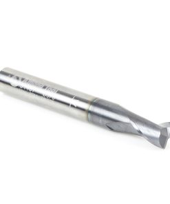 51467 CNC Solid Carbide Spiral for Steel & Stainless Steel with AlTiN Coating 2-Flute x 3/8 Dia x 1/2 x 3/8 Shank x 3 Inch Long Up-Cut Router Bit / 45º Corner Chamfer End Mill