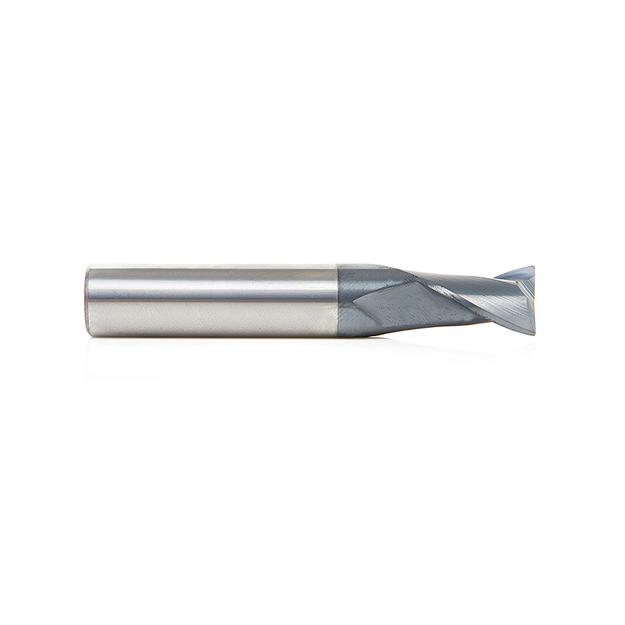 51468 CNC Solid Carbide Spiral for Steel & Stainless Steel with AlTiN Coating 2-Flute x 1/2 Dia x 3/4 x 1/2 Shank x 3 Inch Long Up-Cut Router Bit / 45º Corner Chamfer End Mill
