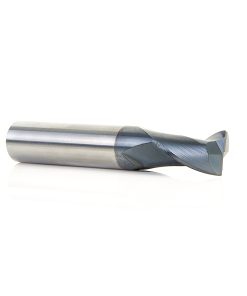 51468 CNC Solid Carbide Spiral for Steel & Stainless Steel with AlTiN Coating 2-Flute x 1/2 Dia x 3/4 x 1/2 Shank x 3 Inch Long Up-Cut Router Bit / 45º Corner Chamfer End Mill