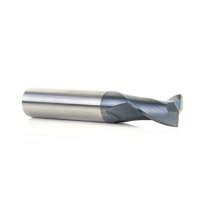 51468 CNC Solid Carbide Spiral for Steel & Stainless Steel with AlTiN Coating 2-Flute x 1/2 Dia x 3/4 x 1/2 Shank x 3 Inch Long Up-Cut Router Bit / 45º Corner Chamfer End Mill