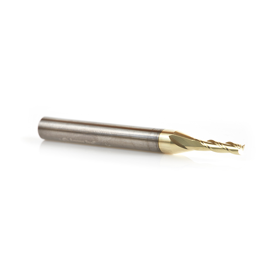 51521 Solid Carbide CNC Spiral for Glass Reinforced Plastic Cutting 1/8 Dia x 1/2 x 1/4 Shank Up-Cut ZrN Coated Router Bit