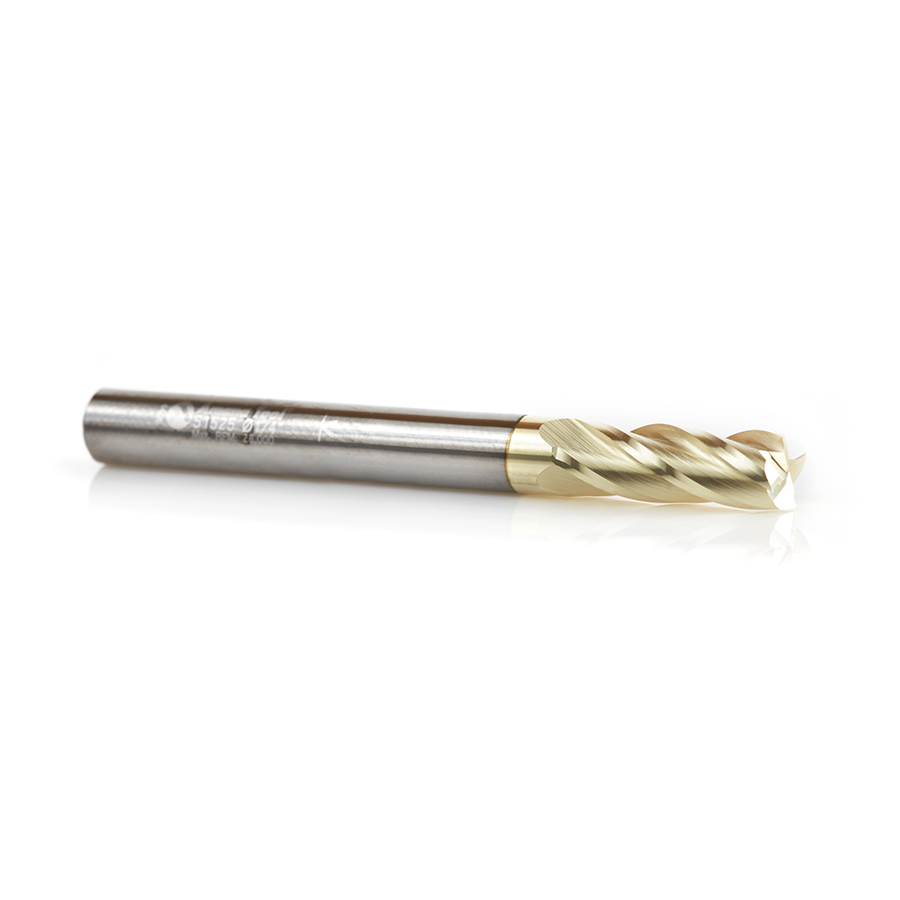 51525 Solid Carbide CNC Spiral for Glass Reinforced Plastic Cutting 1/4 Dia x 3/4 x 1/4 Shank Up-Cut ZrN Coated Router Bit