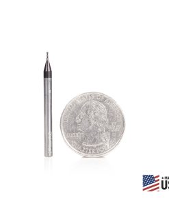 51601 CNC Solid Carbide Spiral for Steel & Stainless Steel with AlTiN Coating 4-Flute x 1/32 Dia x 5/64 x 1/8 Shank x 1-1/2 Inch Long Up-Cut Router Bit / 45º Corner Chamfer End Mill
