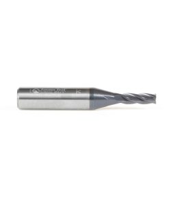 51602 CNC Solid Carbide Spiral for Steel & Stainless Steel with AlTiN Coating 4-Flute x 1/8 Dia x 3/8 x 1/4 Shank x 1-1/2 Inch Long Up-Cut Router Bit / 45º Corner Chamfer End Mill
