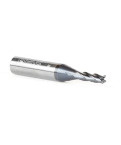 51602 CNC Solid Carbide Spiral for Steel & Stainless Steel with AlTiN Coating 4-Flute x 1/8 Dia x 3/8 x 1/4 Shank x 1-1/2 Inch Long Up-Cut Router Bit / 45º Corner Chamfer End Mill