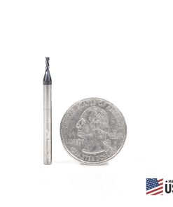 51603 CNC Solid Carbide Spiral for Steel & Stainless Steel with AlTiN Coating 4-Flute x 1/16 Dia x 3/16 x 1/8 Shank x 1-1/2 Inch Long Up-Cut Router Bit / 45º Corner Chamfer End Mill