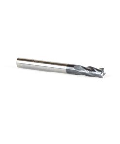 51604 CNC Solid Carbide Spiral for Steel & Stainless Steel with AlTiN Coating 4-Flute x 1/4 Dia x 5/8 x 1/4 Shank x 2-3/8 Inch Long Up-Cut Router Bit / 45º Corner Chamfer End Mill