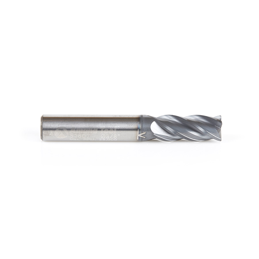 51607 CNC Variable Helix Spiral Corner Radius Bottom 3/8 Dia x 7/8 x 3/8 Shank x 0.020 Radius Solid Carbide AlTiN Coated Up-Cut End Mill